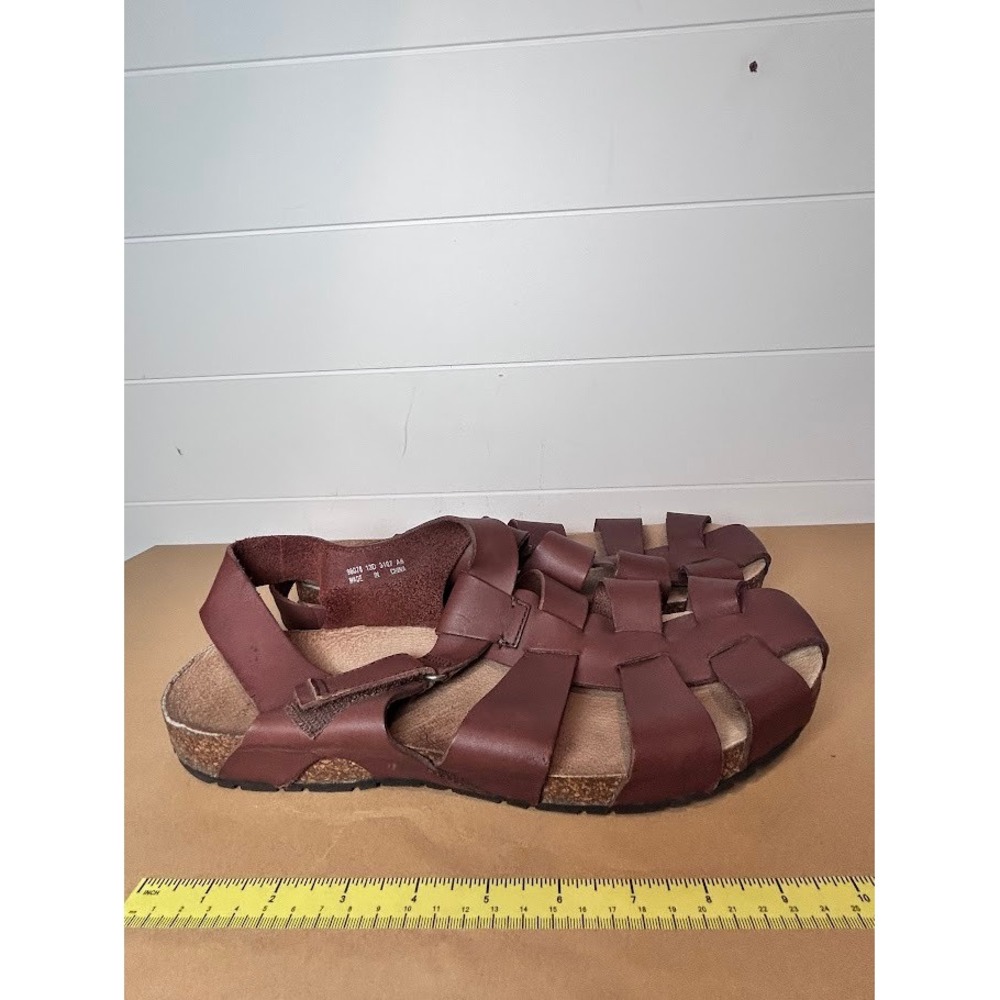 Lands End Mens Brown Leather‎ Fisherman Sandals Cork Footbed 13D Discontinued